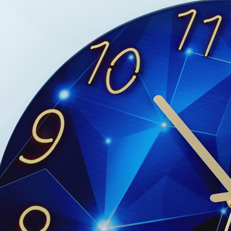 Lafocuse 12 Inch Silent Non Ticking Glass Blue Wall Clock