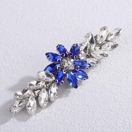 Lenjicons Luxury Flower Rhinestone Wedding Hair Clips French Rhinestone Hair Barrettes Elegant Crystal Handmade Bridal Headpiece Bridal Hair Clips for Women (blue(silver))