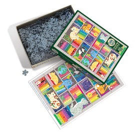 Cobble Hill 1000 Piece Puzzle - Rainbow Cat Quilt - Sample Poster Included