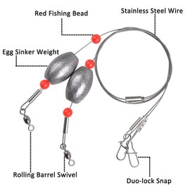 Fishing Grouper Rigs Saltwater Bottom Surf Fishing Carolina Rig, Stainless Steel Leaders with Egg Sinker Weights for Catfish Flounder Drum Grouper Halibut Snapper, 0.5oz 6pcs