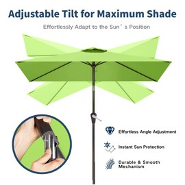 Patio Kingdom 6.5' x 10' Rectangular Patio Umbrella Large Outdoor Market Umbrella w/UV Protection, Push Button Tilt and Crank Lift, Rectangle Table Umbrella for Garden, Deck, Pool, Patio, Apple Green