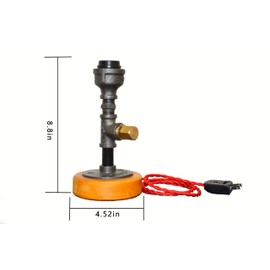 Retro Industrial Table Lamp, Iron Pipe with Wooden Base, DIY