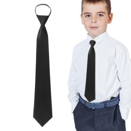 UEIOAVL Krawatten für Jungen, 1 Stück Kinderkrawatten mit Reißverschluss vorgebunden mit Gummiband Uniform vorgebunden verstellbare Krawatte für Hochzeit Abschlussfeier Auftritt (schwarz)