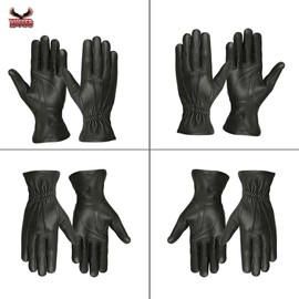 Hugger Men's Water Resistant Deerskin Leather 3 Seam Padded Palm Driving, Motorcycle, Police Glove (Large, Black)