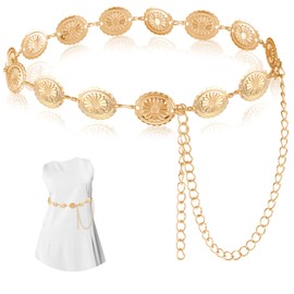 Ouligay Concho Chain Belt Gold Waist Chain Gold Western Concho Metal Boho Belt Chain Adjustable Metal Western Cowgirl Belt for Dress Belly Chain Golden Pirate Chain Belt for Women