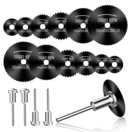 FiLwW Drill Saw Blades for Dremel Rotary Tool 12Pcs Black Manganese Steel Saw Disc Wheel Cutting Blades with 2Pcs 1/8" Round Shank and 2Pcs 1/4" Round Shank for Wood Plastic Aluminum Cutting