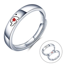 CPSLOVE Pair of rings, 925 sterling silver adjustable ring open, women's rings and men's rings, cute elephant wedding ring, engagement ring, size 49 to 64
