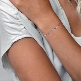 Rumgey Silver Sideways Cross Bracelets for Women Adjustable Stainless Steel Small Cross Box Chain Charm Faith Jewelry Religious Minimalist Gift (Style6)