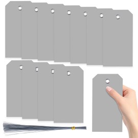 Swpeet 200Pcs Gray 6.29"x3.14" Waterproof Writable Eyelet Hole Plastic Tags with Wires Assortment Kit, Hanging Tags Attached Eyelet Blank Tag for Labeling Luggage Product Identification