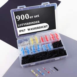 900er Set Lötverbinder mit Schrumpfschlauch，Kabelverbinder Wasserdicht, 5 types Wärmeschrumpf Stoßverbinder Schmelzverbinder Geschweißte Connector Kit für Automobil, Marine, Boot, Motorrad