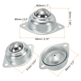 PATIKIL Roller Ball Transfer Bearing 1", 6 Pack Load 77lbs Flange Mounted Carbon Steel Rotation Caster Unit for Conveyor Roller Stand Transmission