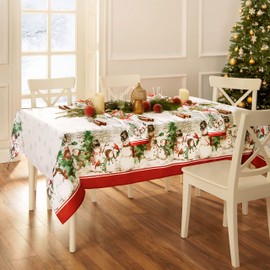 Elrene Home Fashions Snowman Winterland Holiday Wrinkle Resistant Snowflake Tablecloth, 60"X84", Rectangle
