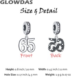 GLOWDAS 10 a 25 28 30 31 33 35 36 40 45 50 55 60 65 70 75 80 Colgantes de cumpleaños, se adapta a pulseras de aniversario europeo/collar, abalorio de plata de ley 925, regalos para pareja/familia/amigos, Plata esterlina, No es una piedra preciosa