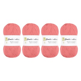 Rebower Cotton Yarn, 60% Cotton, 40% Acrylic Soft Knitting Yarn [for Hand DIY Bag Cushion Crocheting Knitting ] -4 Packages of 100g/3.52oz(Per Skein 100g/361yards)/Light Red