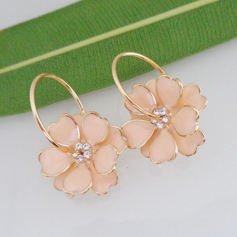 Navachi 18k Gold Plated Enamel Flower Crystal Hoop Earrings(Dia. 3cm),