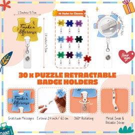 ReliThick Employee Appreciation Gifts Bulk Puzzle Badge Reel with Thank You Cards, Retractable ID Badge Holder for Nurse Teacher Staff Team Coworker Hospital School(30 Set,Make A Difference)