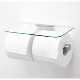 JackCubeDesign Double Toilet Paper Holder with Glass Shelf, Wall Mount Stainless Steel Dual Tissue Dispenser Holders for Bathroom (Glass Type2) - MK428D