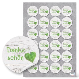 Logbuch-Verlag 24 Thank You Stickers Round White Green Light Green Label Gift Stickers Packaging Heart Polka Dot