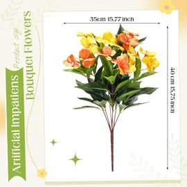 Thiccywoov Artificial Impatiens Bouquet Flowers for Outdoors Silk Faux Flowers Indoor Fake Plastic Plants Patio Lawn Garden Wedding Fall Thanksgiving Decor(Yellow,Orange,10 Bundles)