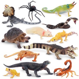 TOYMANY 12PCS Wildlife Figures Set Cold Blooded Animal Figures Reptile Animal Toy Model Realistic Animal Model Toy Spider Gecko Frog Birthday Present Ornaments Christmas New Year Collection 6+ Years