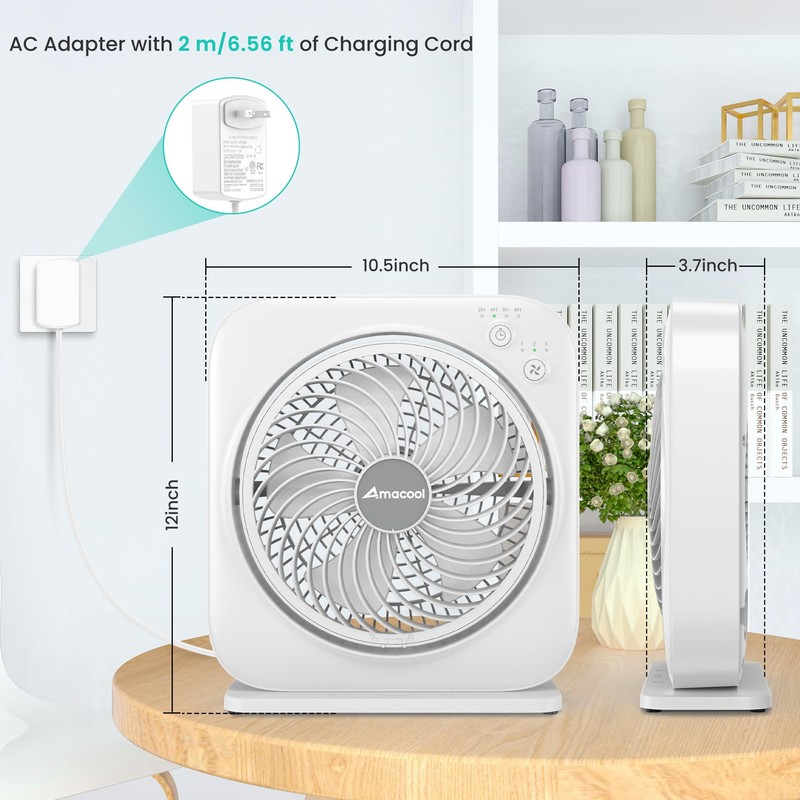 AMACOOL Table Fan, 12 inch Box Fan with 3 Adjustable
