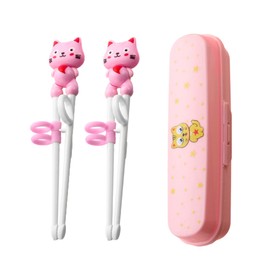 Children's Chopsticks, 4 Pieces/2 Pairs Training Chopsticks, Animals Learning Chopsticks, Chopsticks Helper for Children with Storage Box, Suitable for Beginners Left and Right Hand (Pink)