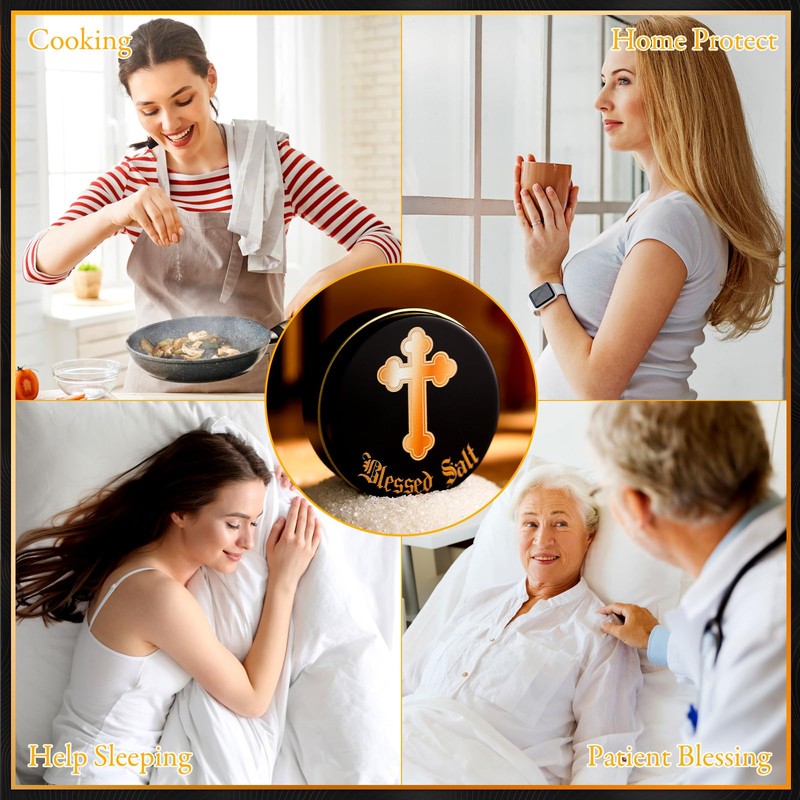 Reallnaive Blessed Salt Cellar Holy Salt Container with Gold Cross