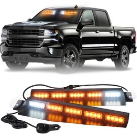 XRIDONSEN 34 inch Emergency Visor Lights Bar 40 LED Amber Strobe Lights Interior Front Windshield Warning Flashing Hazard Safety Light w/White Take Down for Snow plow Tow Trucks Construction Vehicles
