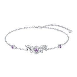 ABIGY Scottish Thistle Bracelets 925 Sterling Silver Flower Bracelets Purple Bracelets for Women, Sterling Silver, No Gemstone