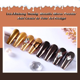Allstarry Chrome Nail Powder 2pcs Metallic Mirror Effect Dust Glitter Glazed Manicure Decoration Reflective Pigment for Gel Polish Nail Art Decoration Resin Craft, Festivals - Coffee Brown