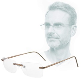 Edison & King Lesebrille Free randlose Brille aus Aluminium mit Federscharnieren - extra leicht (Braun, 2.50 dpt)
