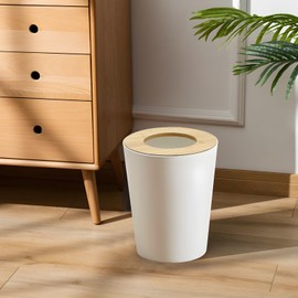 White Trash Can for Bedroom with Bamboo Lid, 2.4 Gallon Open Top Trash Can 3 Pack, Modern Aesthetic Garbage Can for Room Office Livingroom, Small Bathroom Trash Can Boho Style