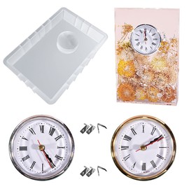 Allazone Desk Clock Resin Molds, Rectangle Table Clock Resin Molds with 2 Clock Movement Accessories for DIY Craft Home Decor