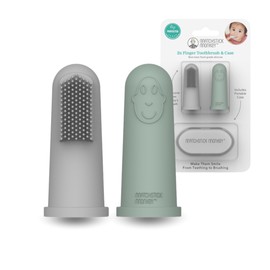 Matchstick Monkey Finger Toothbrush for Babies from 3 Months, Set of 2 with Storage Box, Silicone, BPA-Free, BioCote® Antibacterial, Dental Care on the Go (Grey & Mint Green)