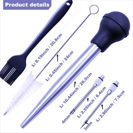 IFFMYJB Turkey Baster, 18/8 Stainless Steel Turkey Baster Syringe for Cooking, Meat Injector Baster Set & 2 Needles & 2 Cleaning Basting Brush, Baster for Flavor Meat Poultry, Beef & Chicken Ect Blue