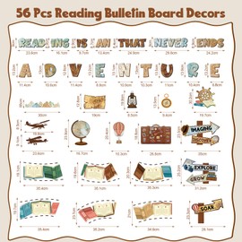 Honoson 48 Pcs Travel Bulletin Board Set Classroom Decorations Reading is an Adventure Bulletin Board Motivational Paper Cutout for Back to School Library Chalkboard Wall Decor(Travel)