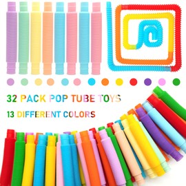 32 Pack Pop Tubes Sensory Toys with 13 Colors for Kids&Toddlers,Stress and Anxiety Relief Fidget Toy ,Imaginative Play & Fine Motor Skills Learning,Tons of Ways to Play,Connect, Stretch, Twist & Pop