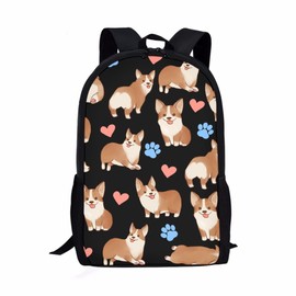 TOADDMOS Corgi Print Backpacks for School Elementary Boys Girls 14-16 School Bag Insulated Lunch Box Pencil Case 3 in 1