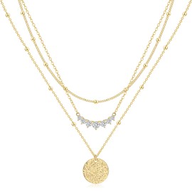 VIROMY Gold Necklaces for Women 14k Gold Chain Dainty Layered Simple Stackable Pendant Necklaces Bead zircon Chain Gold Jewelry for Women
