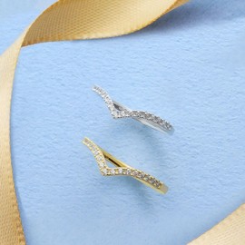 Lara Christie Pinky Ring, Women's 925 Silver, Yellow Gold, V Design, Zirconia Sv925 Ring, Cubic Zirconia