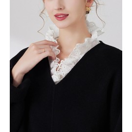 GUZOSJO V-Neck Cotton Detachable Collar Shirt,Dickey Half Blouse False Collar for Lady Girls A White