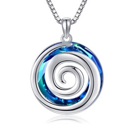 HUKKUN Spiral Necklace 925 Sterling Silver Crystal Swirl necklace for Women Spiral Jewelry Gift for Women
