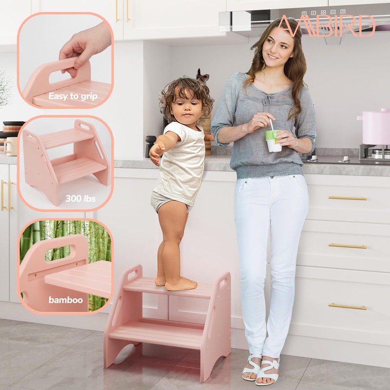 AMBIRD Wooden Step Stool, Two Step Stools Toddler 300 lbs