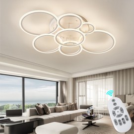 FNOESTY Modern LED Ceiling Light Fixture, Dimmable Flush Mount Ceiling Lights 127W, Remote Control Acrylic Ring Chandelier Ceiling Lamp for Kitchen Bedroom Living Room Dining Room, White