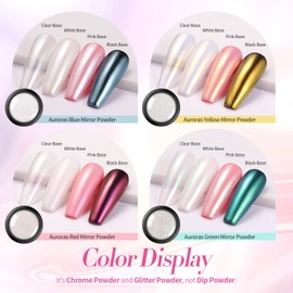 Born Pretty Chrome Nail Powder Metallic Mirror Effect Pigment Iridescent Mermaid Pearl Auroras Nail Powder Glitter Dust Kit for Gel Polish Nail Art Decoration