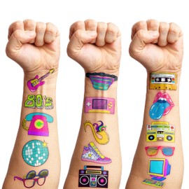 96 PCS Back to the 90s 80s Temporary Tattoos Themed Birthday Party Decorations Supplies Favors Decor Cute Retro 1990s 1980s Tattoo Stickers Gifts for Games Kids Girls Boys School Prizes Carnival