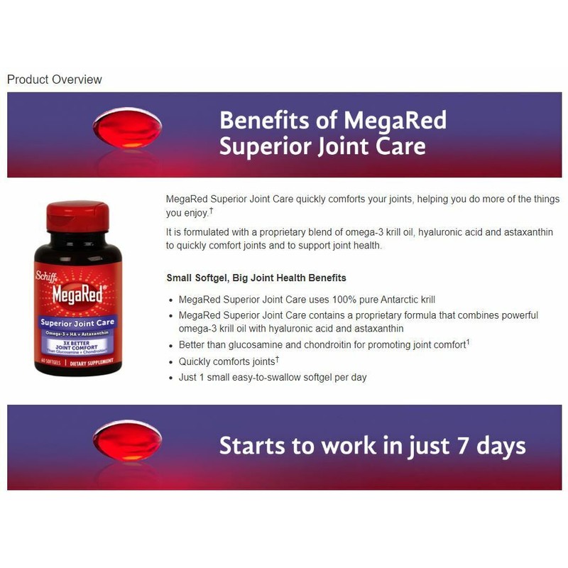 SCHIFF MegaRed Superior Joint Care, Omega-3 Krill Oil+HA+Astaxan