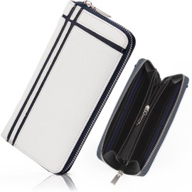 Daylight dl-1038 Men's Long Wallet, PU Leather, W Line, Round Zipper, white