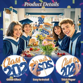 Graduation Decoration Class of 2025 16PCS Glitter Graduation Centerpieces Sticks for Table 2025 Graduation Party Decorations Class of 2025 Table Toppers(Blue and Orange)