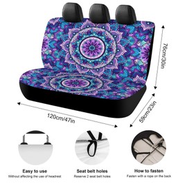 Delerain Car Rear Seat Covers, Mandala Purple Car Backseat Protector Universal Back Seats Vehicle Enterior Protector Suitable Fits Most Car Auto SUV Sedan Trucks
